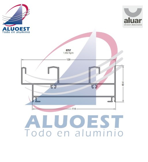 Perfil Aluar 8757 línea A40 - Umbral Y Dintel Marco Con Guía Mosquitero - Aluoest