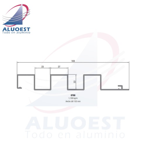 Perfil Aluar 8768 línea Complementarios - Revestimiento 23x27x22 - Aluoest
