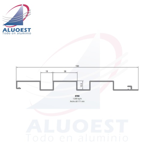 Perfil Aluar 8769 línea Complementarios - Revestimiento 19x38x13,5 - Aluoest