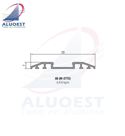 Perfil Aluar 88 línea Complementarios - Tapa travesaño techo vidriado - Aluoest