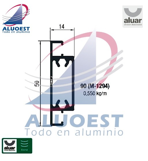Perfil Aluar 90 línea Ekonal - Herrero - Travesaño - mosquitero - Aluoest