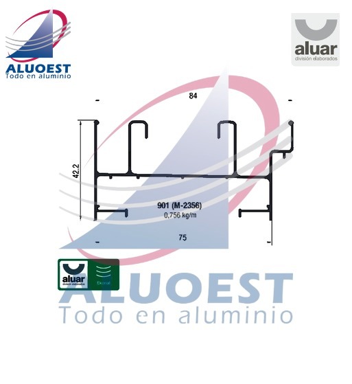 Perfil Aluar 901 línea Ekonal - Herrero - Marco ventana corrediza (M-2356) - Aluoest