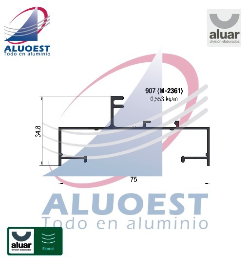 Perfil Aluar 907 línea Ekonal - Herrero - Marco 75 mm paño fijo (M-2361) - Aluoest