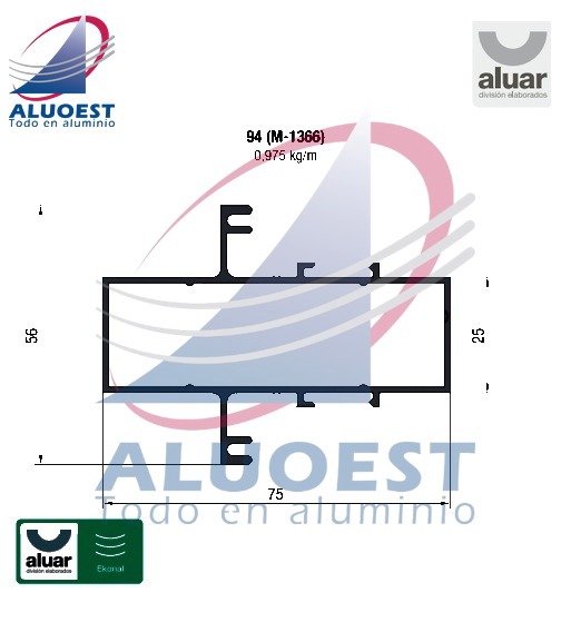 Perfil Aluar 94 línea Ekonal - Herrero - Travesaño - paño fijo - Aluoest