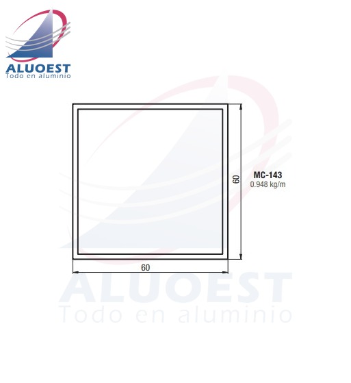Perfil Aluar MC-143 - Tubo cuadrado 60 x 1.5 mm - Aluoest