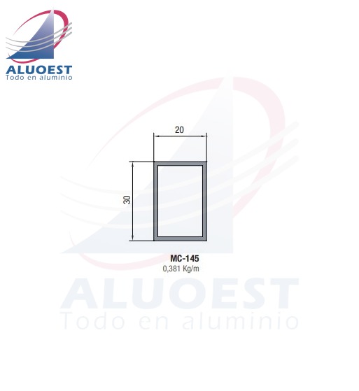 Perfil Aluar MC-145 línea A40 - Tubo rect. 30x20x1,5 suplemento 4 hojas 45° - Aluoest