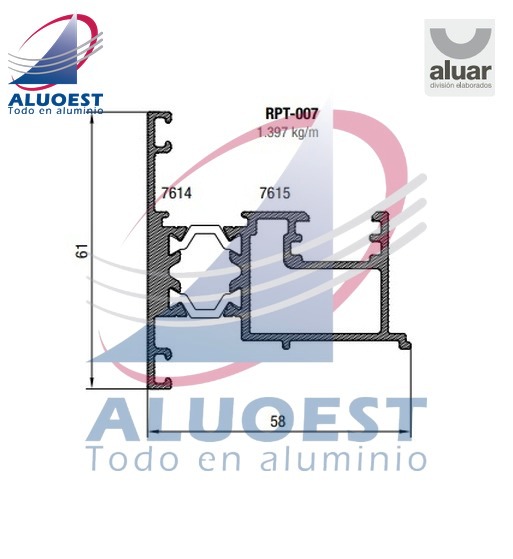 Perfil Aluar RPT-007 línea A40 RPT - Encuentro central de 2 hojas ventana de abrir/puerta de - Aluoest