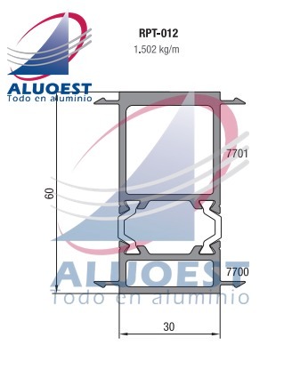 Perfil Aluar RPT-012 línea A40 RPT - Acople 60 mm - Aluoest
