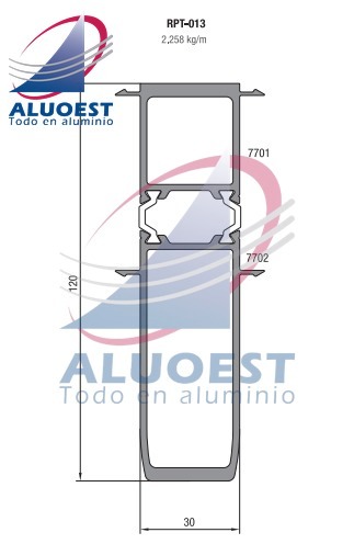 Perfil Aluar RPT-013 línea A40 - Acople reforzado 120 mm - Aluoest