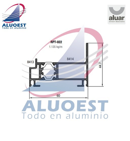 Perfil Aluar RPT-022 línea A40 RPT - Marco ventana desplazable - Aluoest