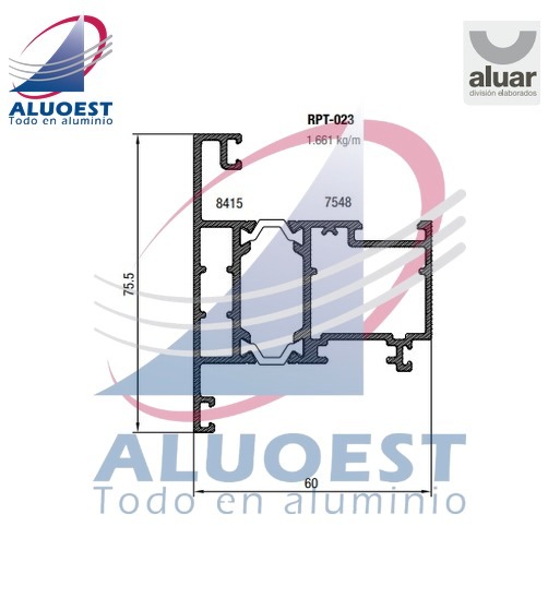 Perfil Aluar RPT-023 línea A40 RPT - Hoja ventana desplazable (ext 8415+int 7548) - Aluoest