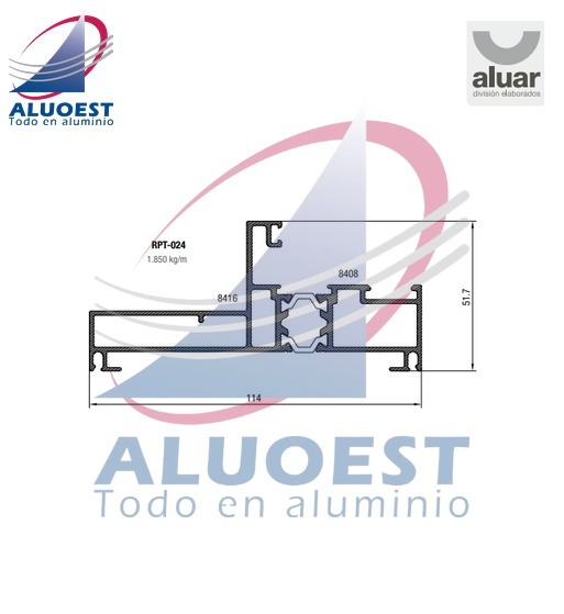 Perfil Aluar RPT-024 línea A40 RPT - Marco batiente 114 mm Altezza RPT - Aluoest