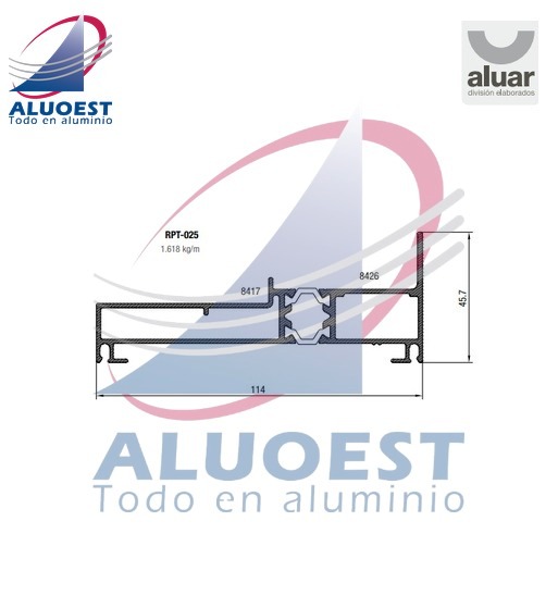 Perfil Aluar RPT-025 línea A40 RPT - Marco paño fijo, ventana batiente y puerta de rebatir - Aluoest
