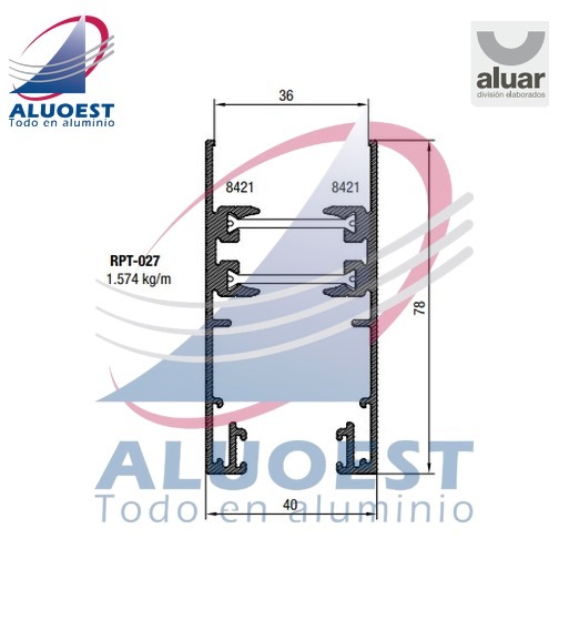 Perfil Aluar RPT-027 línea A40 RPT - Hoja corrediza - Aluoest