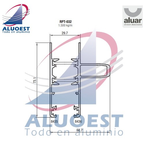 Perfil Aluar RPT-032 - Parante central reforzado hoja corrediza - Aluoest