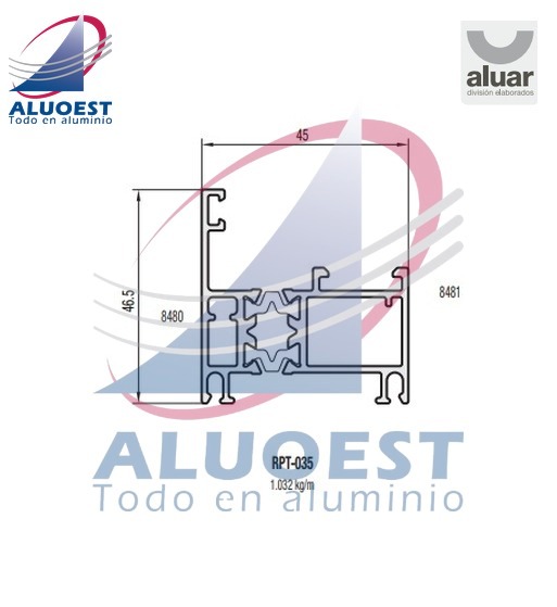 Perfil Aluar RPT-035 línea Módena RPT - Marco PF / abrir / rebatir - Aluoest