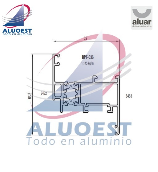 Perfil Aluar RPT-036 - Parante central reforzado hoja corrediza - Aluoest