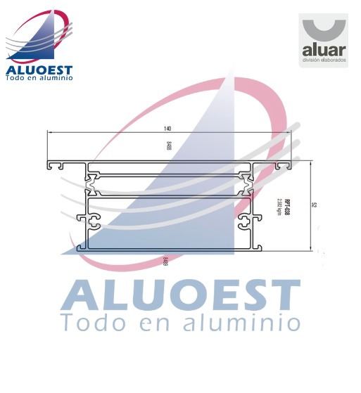 Perfil Aluar RPT-038 - Travesaño puerta de rebatir (ext 8488+int 8489) - Aluoest