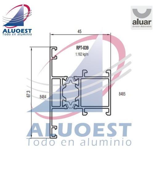 Perfil Aluar RPT-039 - Travesaño paño fijo (ext 8484+int 8485) - Aluoest