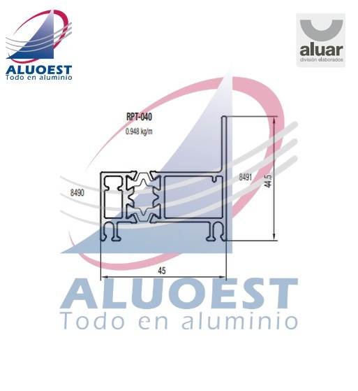 Perfil Aluar RPT-040 línea Módena RPT - Marco ventana desplazable - Aluoest