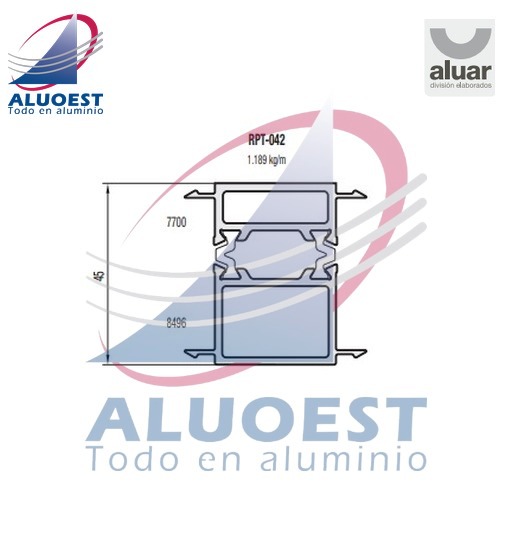 Perfil Aluar RPT-042 línea Módena RPT - Acople 45 mm - Aluoest