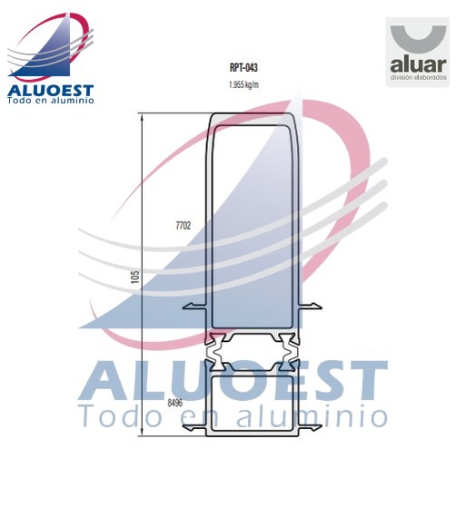 Perfil Aluar RPT-043 - Acople reforzado 105 mm (ext 7702+int 8496) - Aluoest