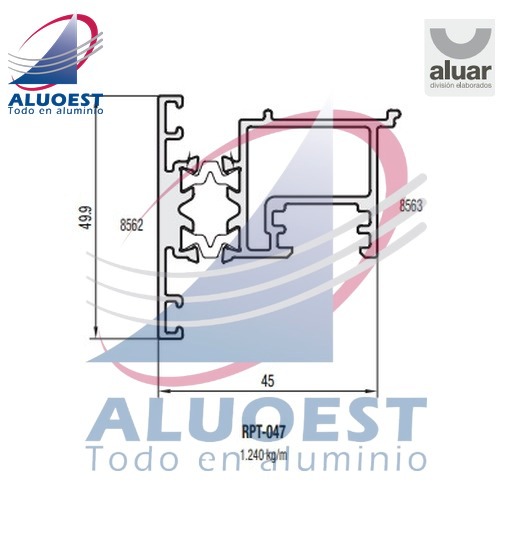 Perfil Aluar RPT-047 - Encuentro central 2 hojas abrir/rebatir - Aluoest