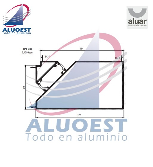 Perfil Aluar RPT-048 línea A40 RPT - Acople 90° para marcos de 60 mm a 114 mm - Aluoest