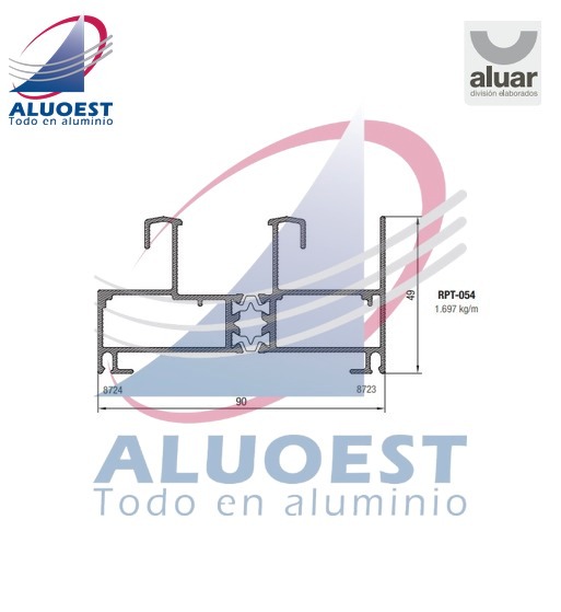 Perfil Aluar RPT-054 línea A40 Compact RPT - Marco corrediza 2 guías - Aluoest