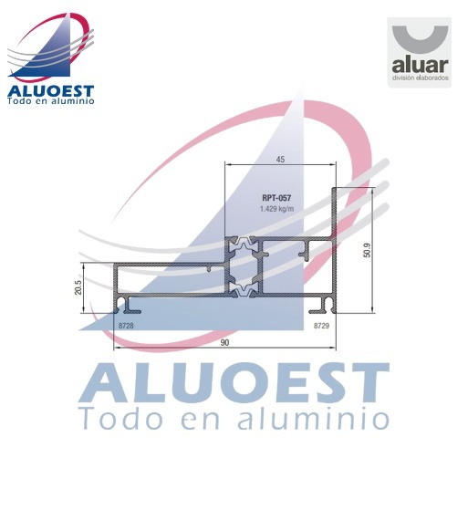 Perfil Aluar RPT-057 línea A40 Compact RPT - Marco paño fijo / ventana de abrir / puerta de rebatir - Aluoest