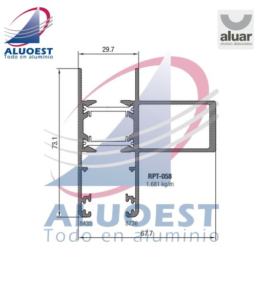 Perfil Aluar RPT-058 línea A40 Compact RPT - Parante central reforzado hoja corrediza - Aluoest