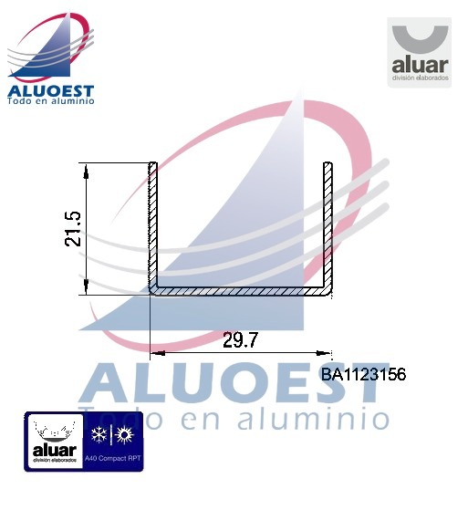 Perfil Aluar RPT-19917 línea A40 Compact RPT - RPT-BA 1019917 U PVC - Aluoest